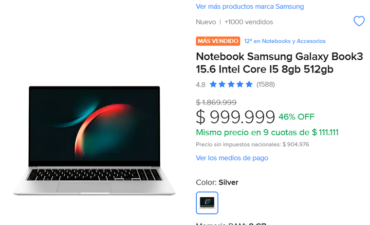 La Samsung Galaxy Book3 con procesador Intel Core i5 es una de las notebooks más destacadas del CyberMonday 2025. La Samsung Galaxy Book3 con procesador Intel Core i5 es una de las notebooks más destacadas del CyberMonday 2025.