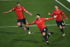 Los jugadores celebran tras el gol de Silvio Romero. Foto: TELAM