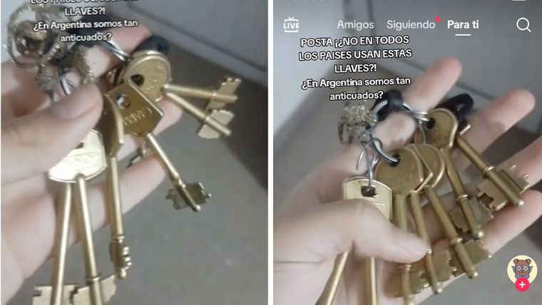 Una joven mostró la diferencia entre las llaves de Argentina y las del resto del mundo Foto: Captura del video de TikTok