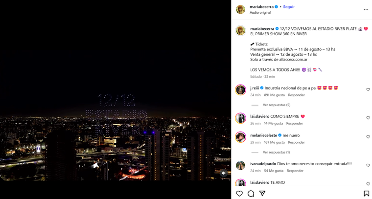 María Becerra realizará un nuevo show en River. Foto: captura de pantalla Instagram/ @mariabecerra. María Becerra realizará un nuevo show en River. Foto: captura de pantalla Instagram/ @mariabecerra.