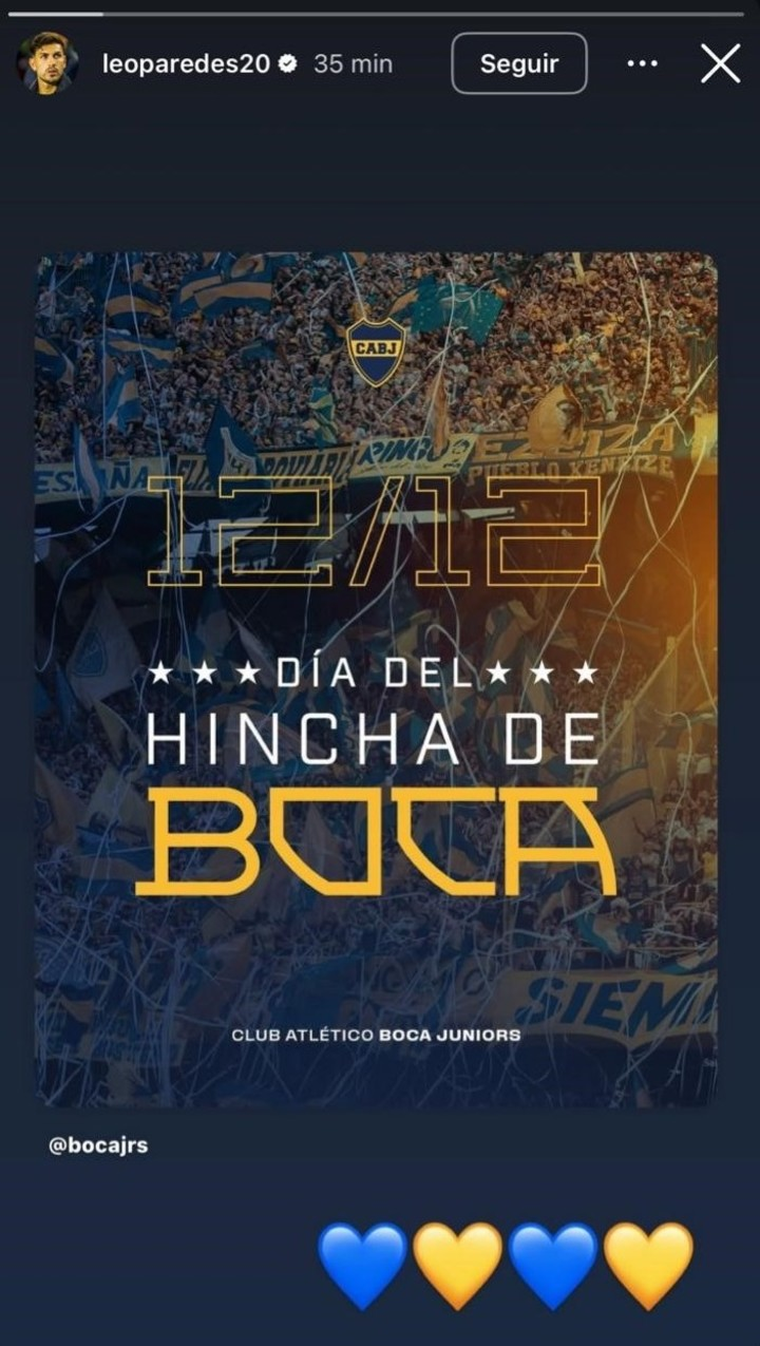El posteo de Leandro Paredes por el día del hincha de Boca. El posteo de Leandro Paredes por el día del hincha de Boca.