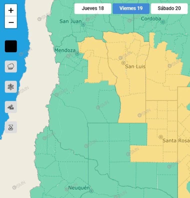 El SMN emitió un alerta por tormentas para este viernes en Mendoza. El SMN emitió un alerta por tormentas para este viernes en Mendoza.