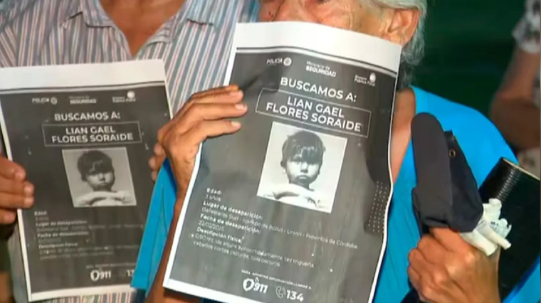 El niño desapareció el 22 de febrero en Ballesteros Sud, localidad de la provincia de Córdoba.  Foto: Noticias Argentinas