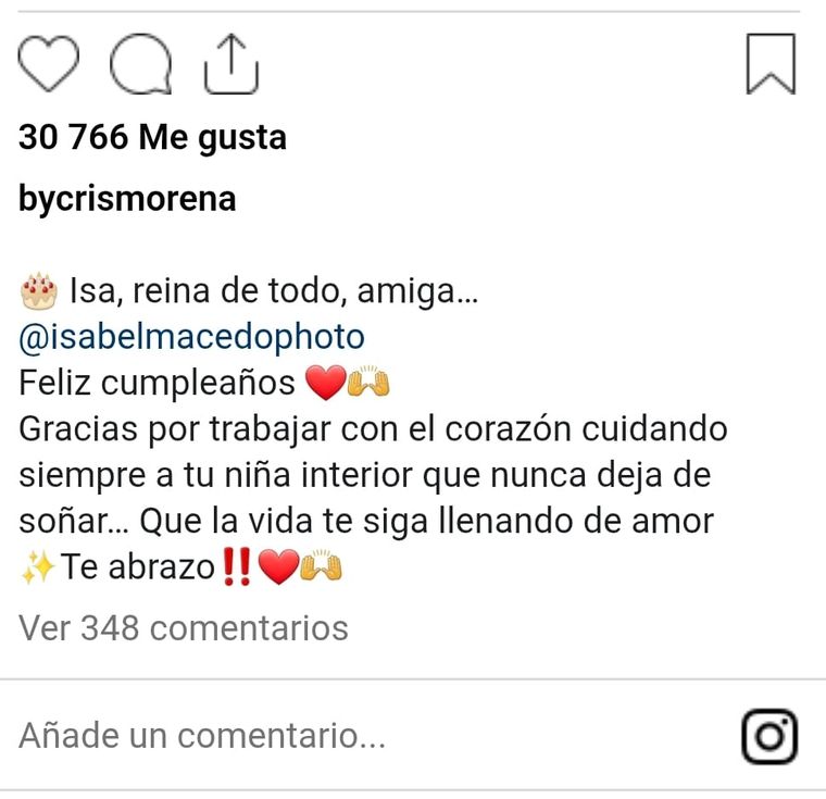 Cris Morena le dese&oacute; feliz cumplea&ntilde;os a Isabel Macedo, en medio del inmenso dolor por la tr&aacute;gica p&eacute;rdida de Mila Yankelevich.