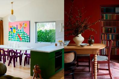 MDZol | Diseño de interiores con toques divertidos (izq) y el color rojo cereza (der), en las tendencias de Pinterest para la decoración del hogar en 2025. Foto: Estudio Keeta /Ye Rin Mok y Little Greene