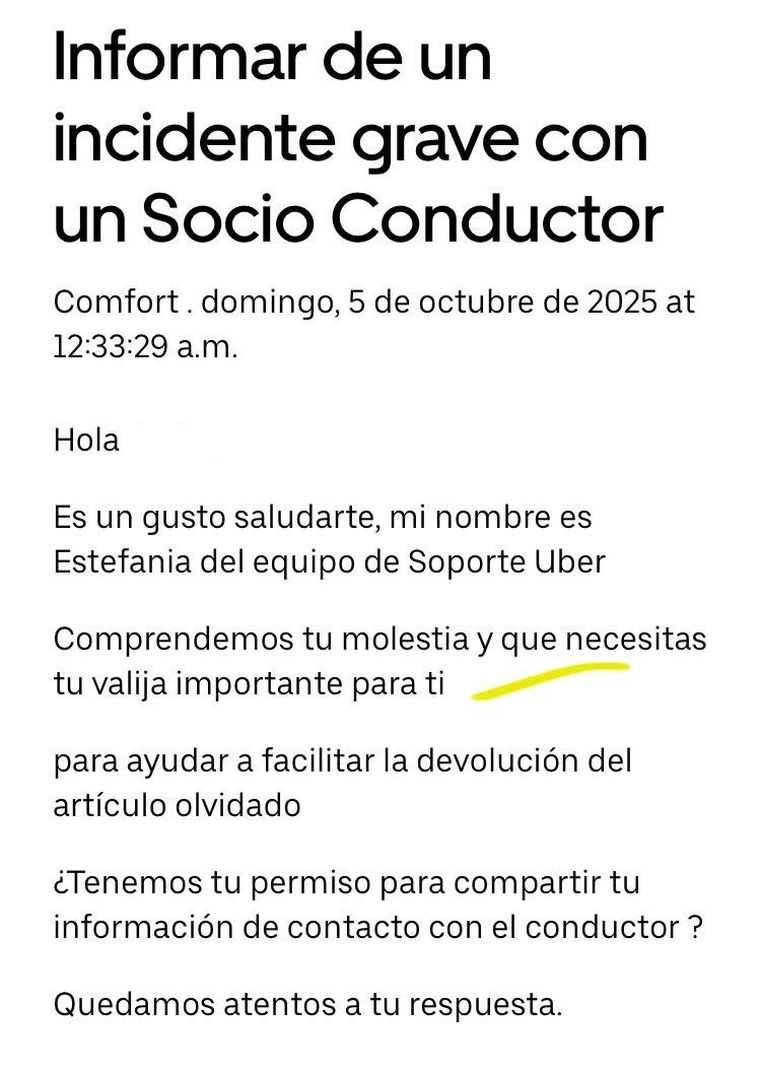Para Uber era un "artículo olvidado" y no que el chofer se fugó a toda velocidad con la valija llena de libros. Para Uber era un "artículo olvidado" y no que el chofer se fugó a toda velocidad con la valija llena de libros.