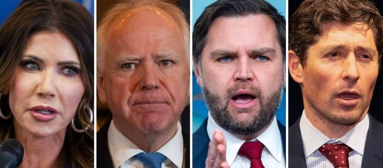 De izq. a derecha: secretaria de Seguridad Nacional Kristi Noem, gobernador de Minesota Tim Walz, vicepresidente de EE.UU. J.D. Vance y alcalde de Mineápolis Jacob Frey.
