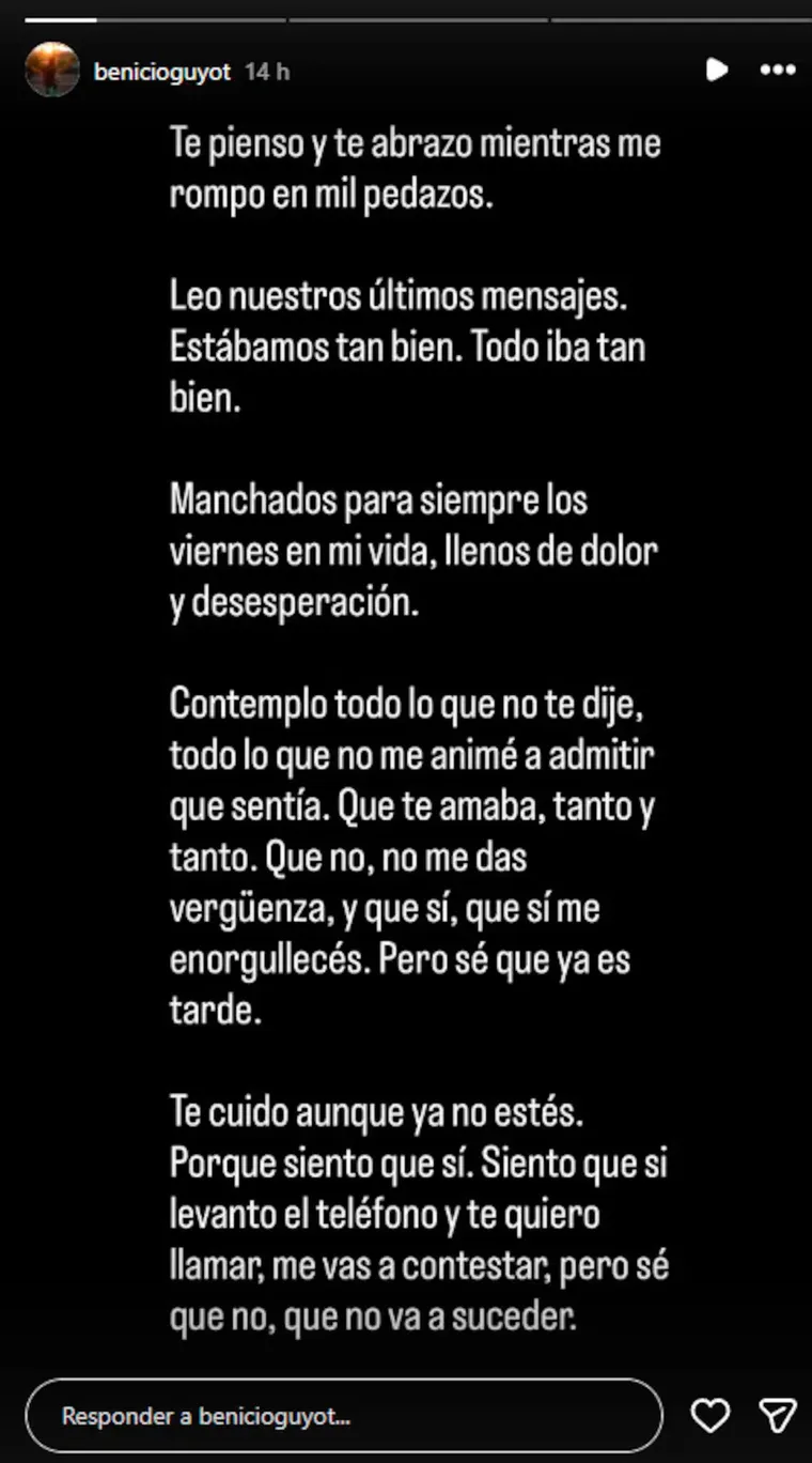 Benicio Guyot recordó a Ernestina Pais con un conmovedor texto a semanas de su sorpresivo fallecimiento. Benicio Guyot recordó a Ernestina Pais con un conmovedor texto a semanas de su sorpresivo fallecimiento.