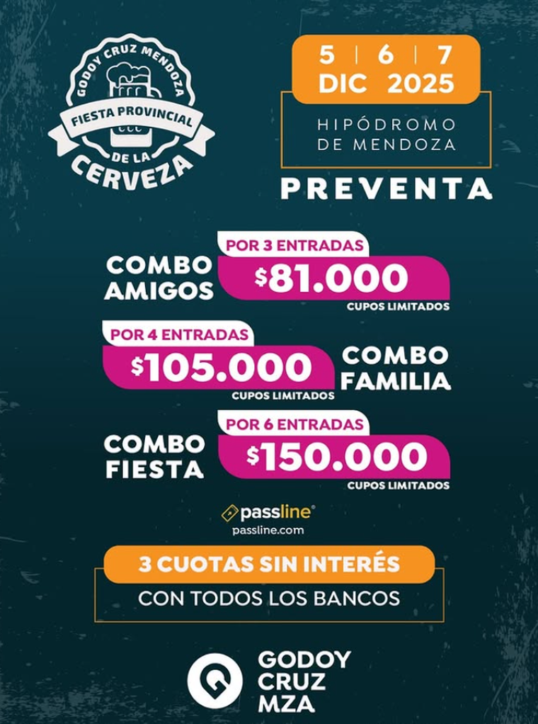 Los diferentes combos de la Fiesta Provincial de la Cerveza 2025. Foto: Instagram/ @fiestacervezagc. Los diferentes combos de la Fiesta Provincial de la Cerveza 2025. Foto: Instagram/ @fiestacervezagc.