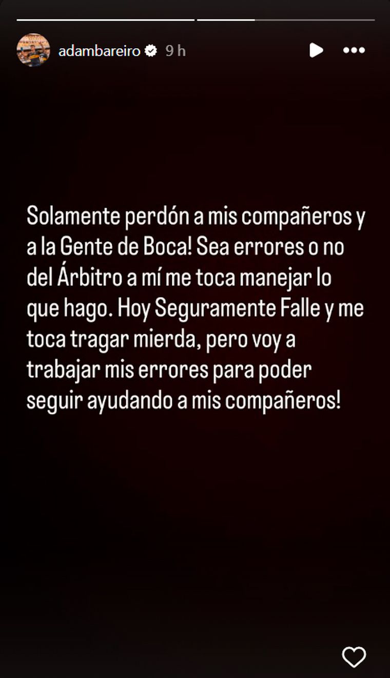 Bareiro se disculpó en redes con los hinchas de Boca. Bareiro se disculpó en redes con los hinchas de Boca.