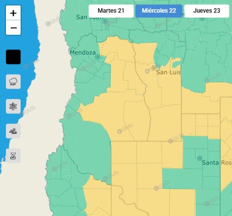 El SMN emitió un alerta por tormentas para este miércoles en Mendoza. El SMN emitió un alerta por tormentas para este miércoles en Mendoza.