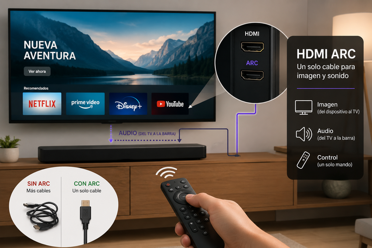 Para usar esta función, ambos equipos deben tener un puerto HDMI identificado como ARC disponible. Para usar esta función, ambos equipos deben tener un puerto HDMI identificado como ARC disponible.