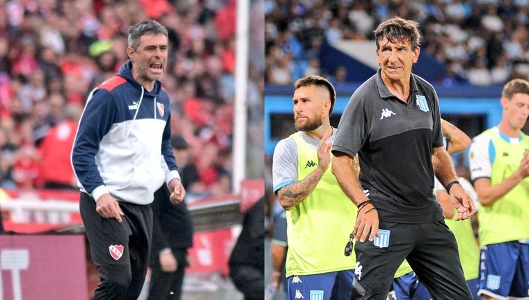 Frente a frente. Julio Vaccari, adiestrador del Rojo, y Gustavo Costas, DT de la Academia. Hay promesa de partidazo. Foto: X @independiente y @RacingManiacos