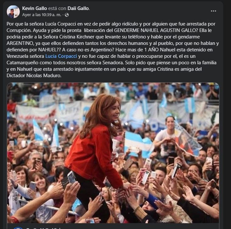 El posteo de Kevin Gallo El posteo de Kevin Gallo