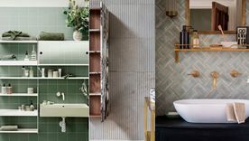 Las estanterías abiertas son una opción popular tanto en baños como en cocinas porque son prácticas, elegantes y garantizan que los artículos que más se utilizan estén a mano en esos momentos de prisa matutino. Foto: String Furniture / Utility Design, West One Bathrooms y Future.