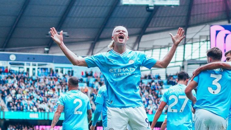 Haaland celebra la segunda conquista del City. Foto: @ManCityES