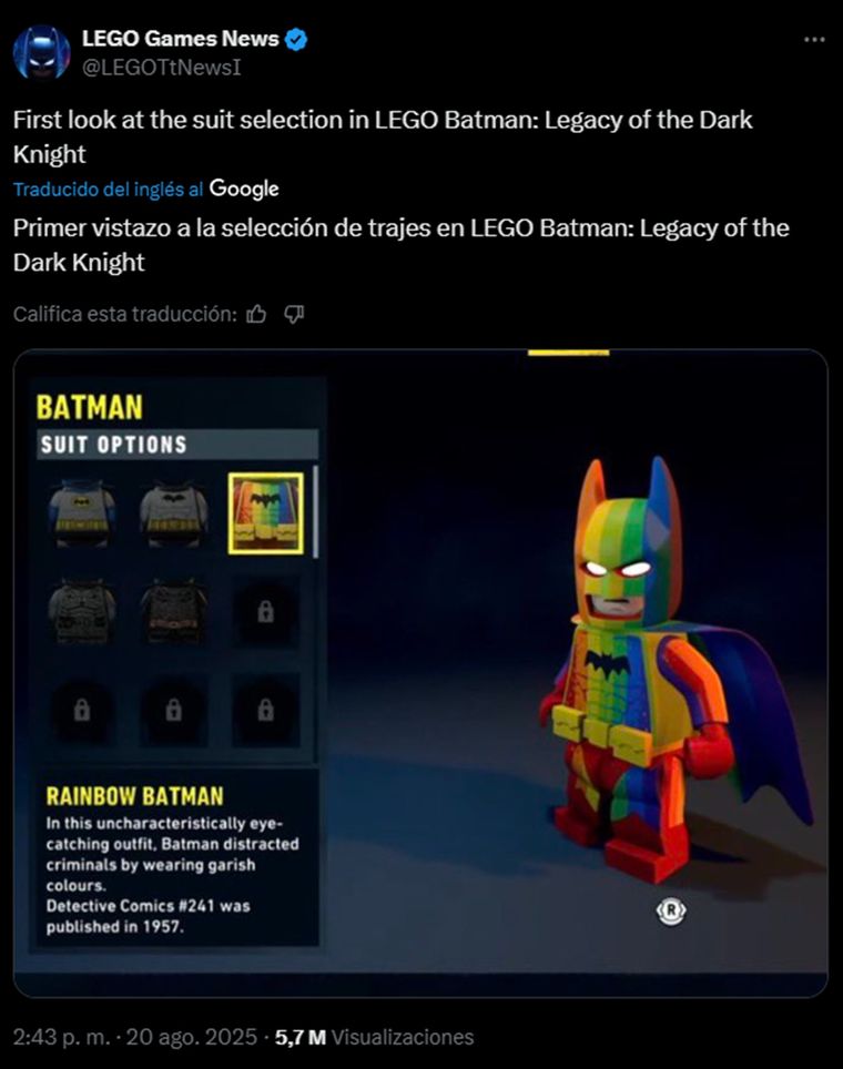 En estos días, se filtraron algunos de los trajes que estarán disponibles en el juego, y entre ellos apareció uno que muchos consideraron inesperado: el traje de arcoíris.
