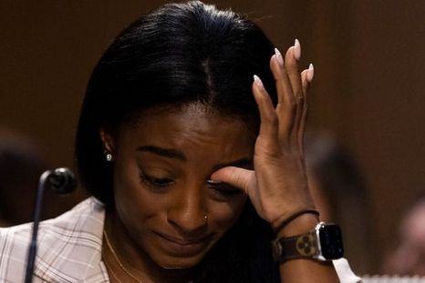 Foto: GRAEME JENNINGS-POOL/GETTY IMAGES. Biles, en su declaración al Senado.