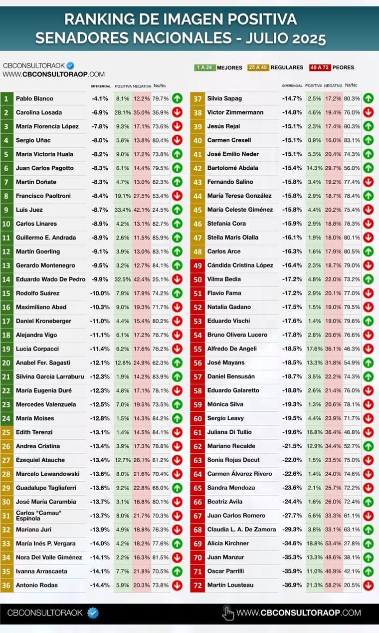 Uno por uno: el ránking de los mejores y peores senadores nacionales Uno por uno: el ránking de los mejores y peores senadores nacionales