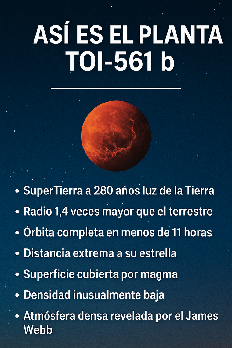 Las observaciones que llevaron a este hallazgo revelan una atmósfera densa en un planeta cubierto por magma y sometido a temperaturas extremas. Las observaciones que llevaron a este hallazgo revelan una atmósfera densa en un planeta cubierto por magma y sometido a temperaturas extremas.