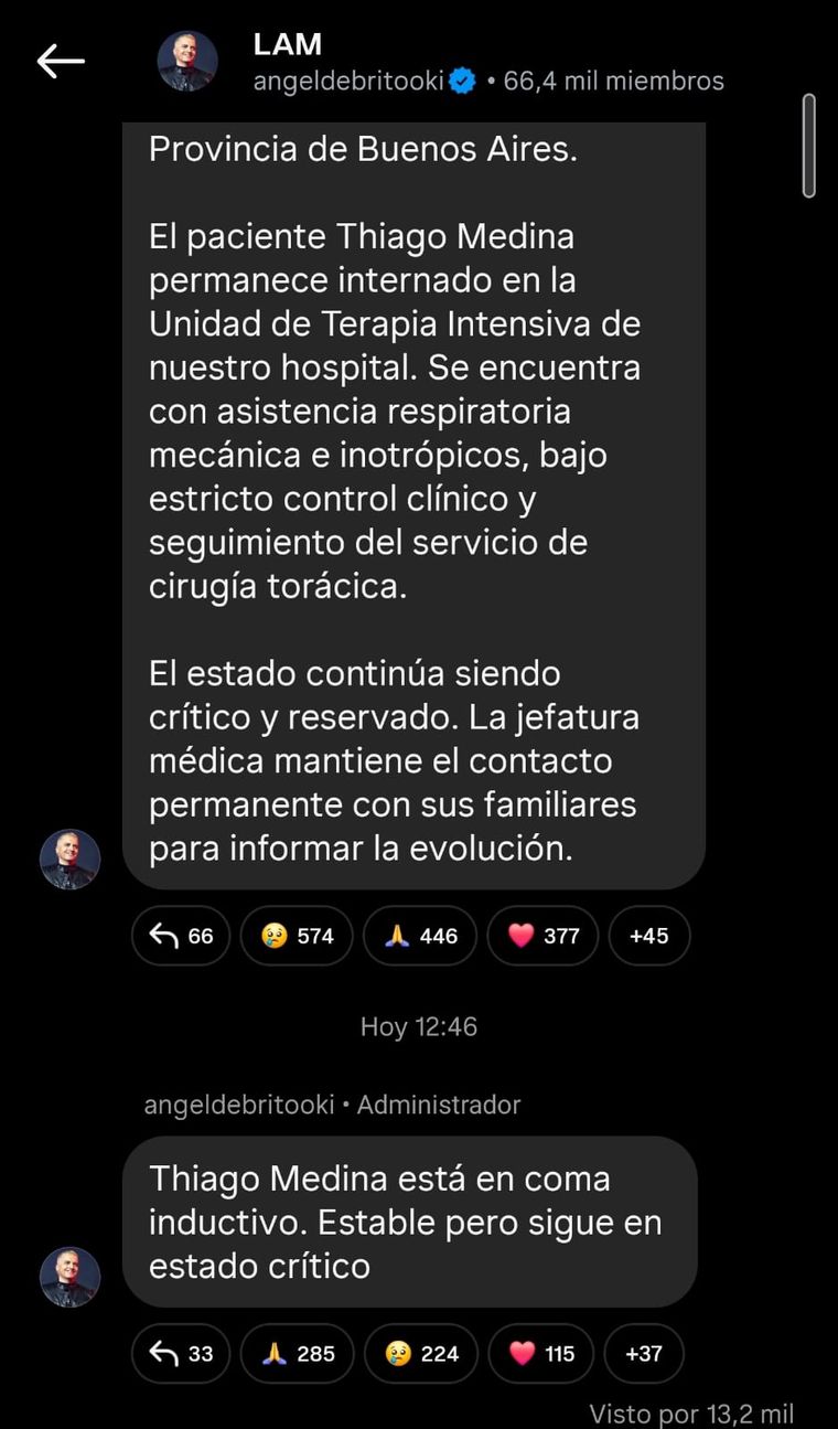 Thiago Medina está en coma inducido. Foto: captura de pantalla Instagram/ @angeldebritooki. Thiago Medina está en coma inducido. Foto: captura de pantalla Instagram/ @angeldebritooki.