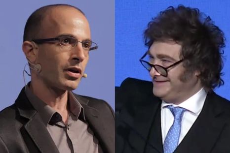El filósofo israelí Yuval Noah Harari y el presidente argentino Javier Milei. El filósofo israelí Yuval Noah Harari y el presidente argentino Javier Milei.