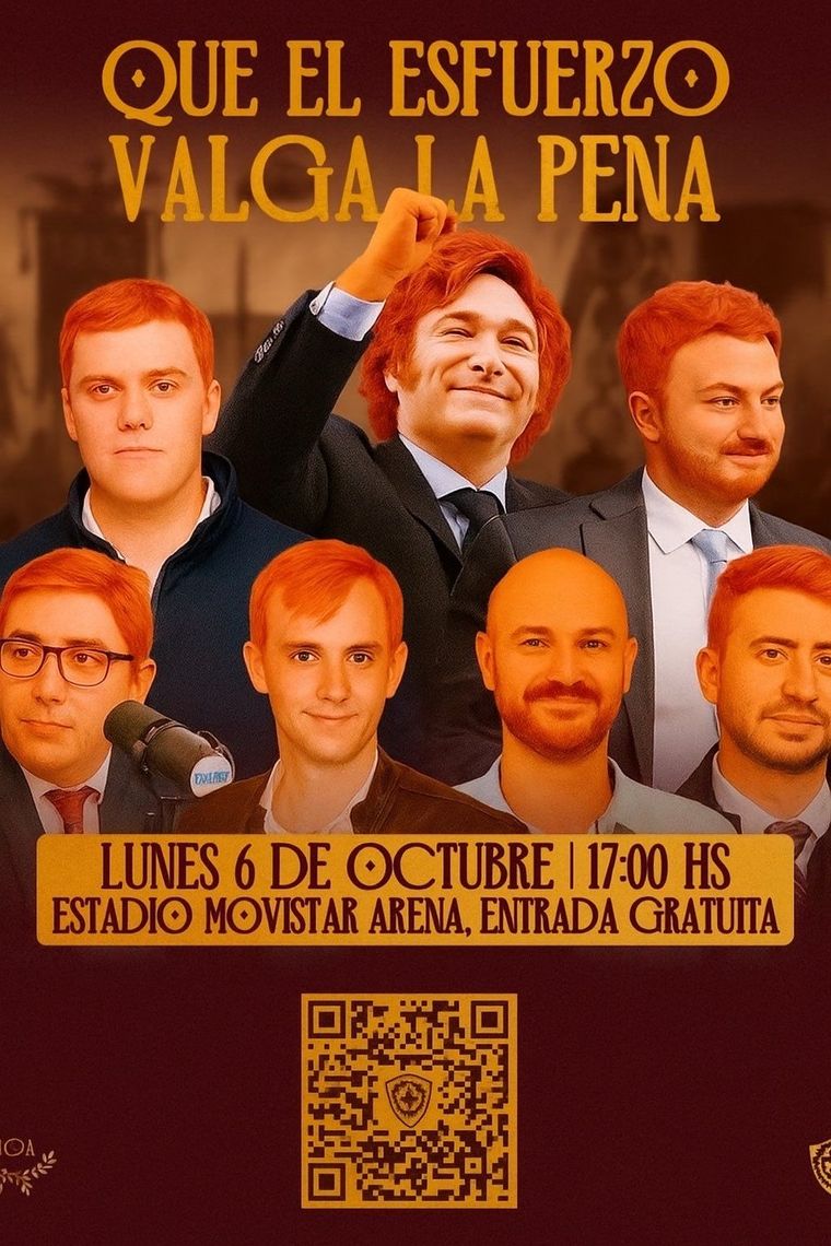 El flyer de Las Fuerzas del Cielo y el presidente Javier Milei teñidos de pelirrojo en apoyo a la candidatura de Diego Santilli en la provincia de Buenos Aires. El flyer de Las Fuerzas del Cielo y el presidente Javier Milei teñidos de pelirrojo en apoyo a la candidatura de Diego Santilli en la provincia de Buenos Aires.