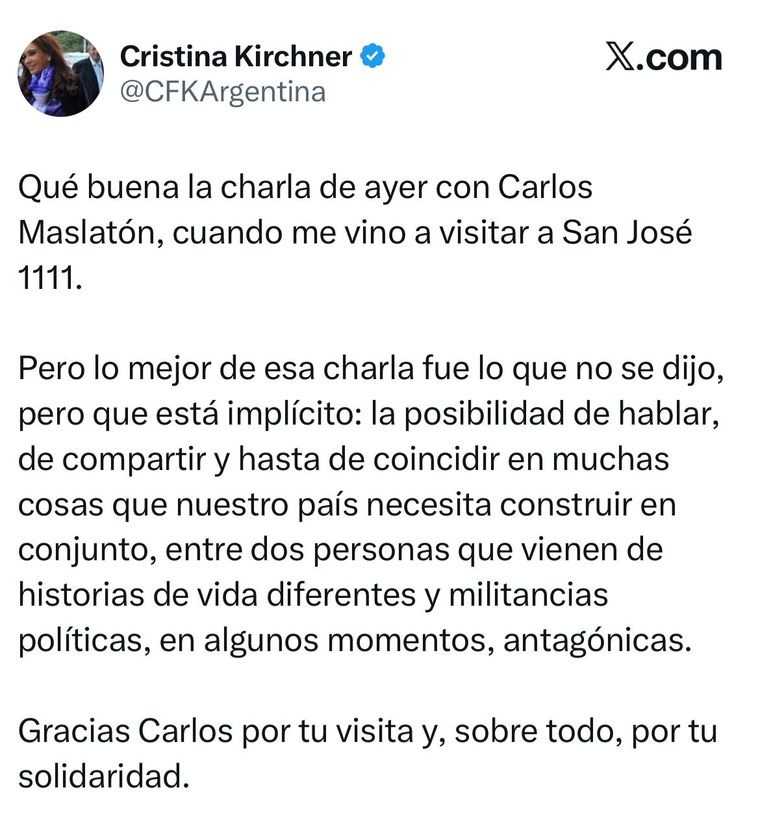 CFK recibió a Carlos Maslatón en San José 1111.