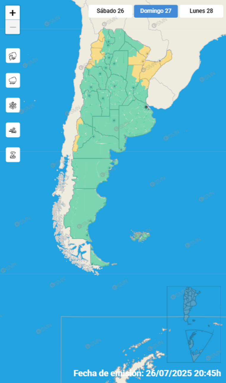Las tormentas afectarán a varias provincias del noreste argentino durante el domingo. Las tormentas afectarán a varias provincias del noreste argentino durante el domingo.