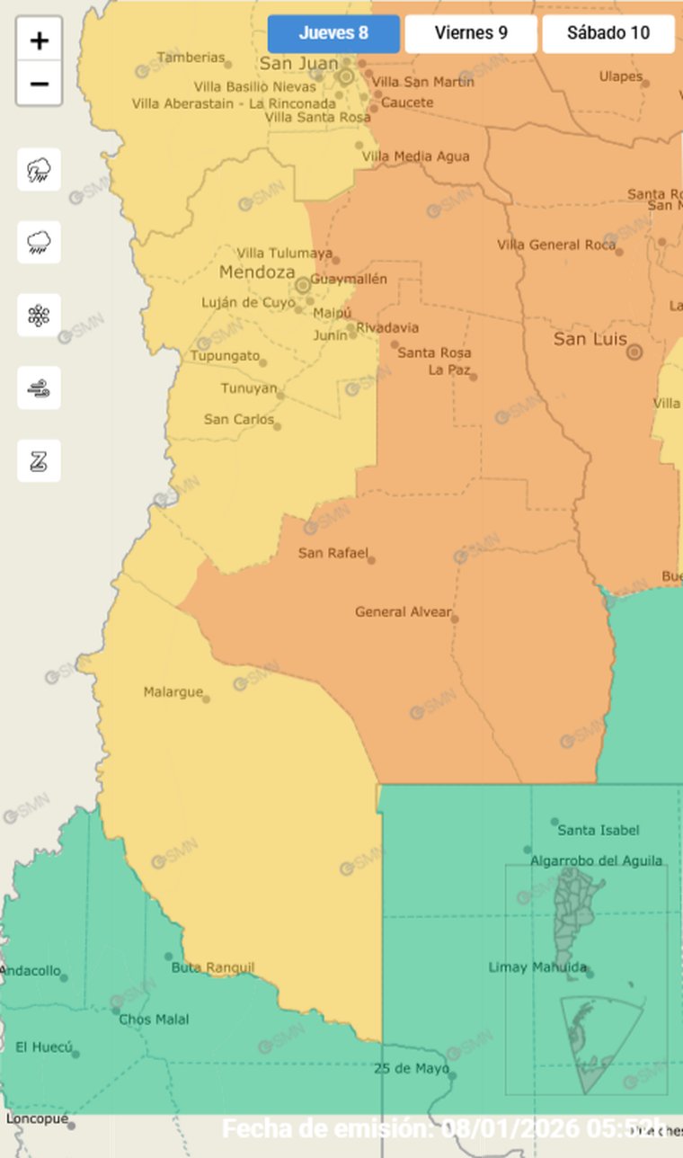 La mitad de Mendoza est&aacute; en alerta naranja.