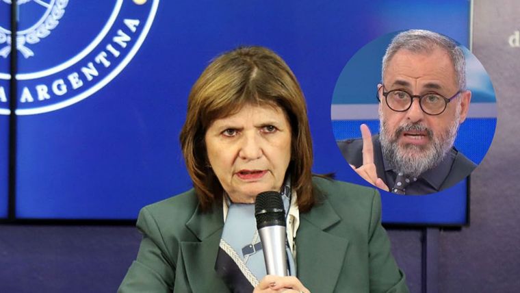 La ministra de Seguridad, Patricia Bullrich, y el periodista Jorge Rial.