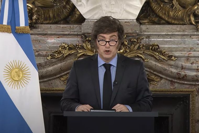 Javier Milei y una cadena nacional que impactó negativamente en el rating. Foto: captura de video.