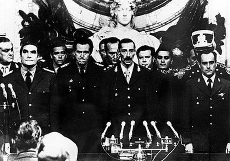 Videla, Massera y Agosti, luego de tomar el poder.