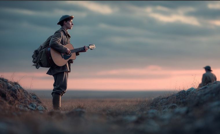 El rock se planta ante las guerras con sus banderas pacifistas. Foto IA Midjourney El rock se planta ante las guerras con sus banderas pacifistas. Foto IA Midjourney