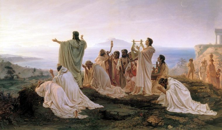 Pitagóricos celebrando la salida del sol; obra Himno al sol naciente, de Fyodor Bronnikov. Foto: Wikipedia.