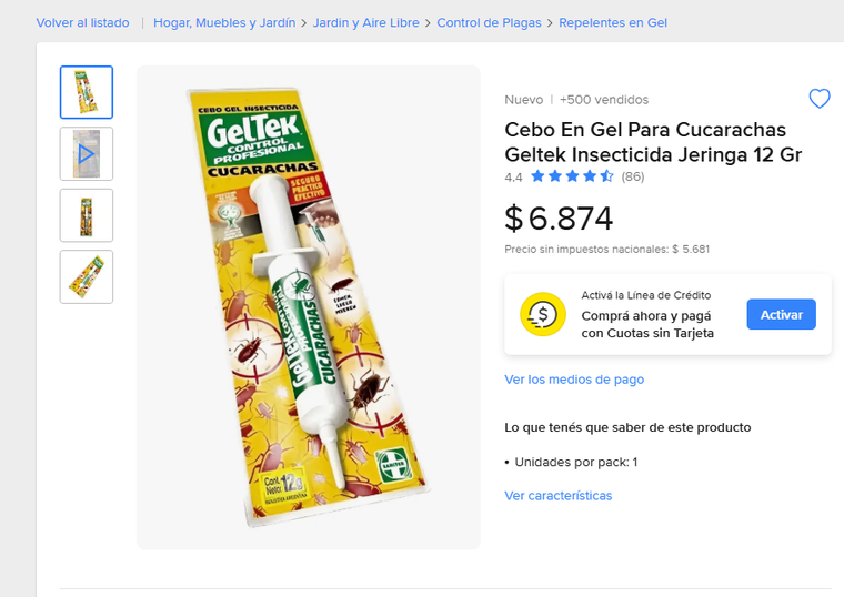 En Mercado Libre se consigue el gel para las cucarachas por menos de siete mil pesos. En Mercado Libre se consigue el gel para las cucarachas por menos de siete mil pesos. 