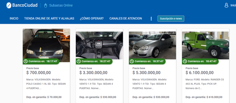Los precios en la subasta de autos del Banco Ciudad. Los precios en la subasta de autos del Banco Ciudad.