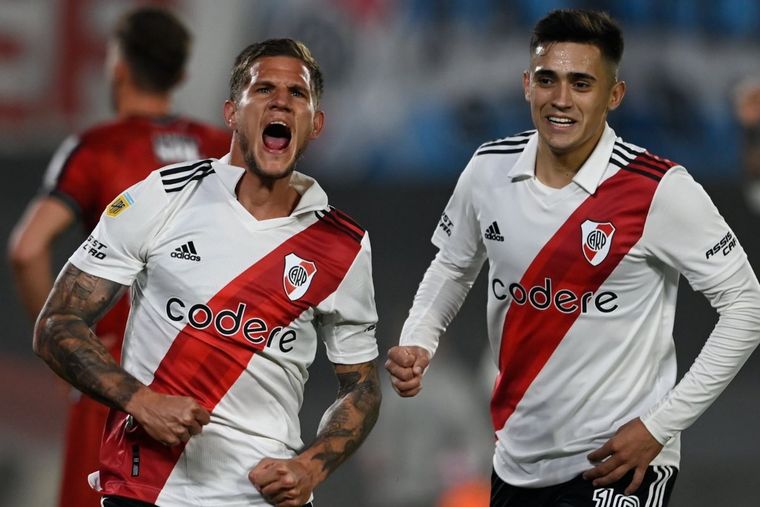 Zuculini y Solari, dos de los goleadores en el triunfo de River. Foto: River Plate
