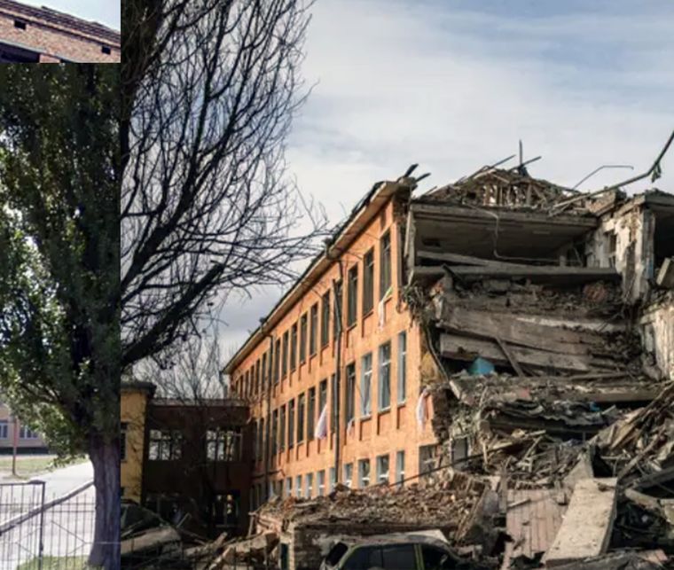 Edificio escolar en Chernígiv, al norte de Ucrania. Foto: Gentileza Dimitar Dilkoff/AFP/Getty Images