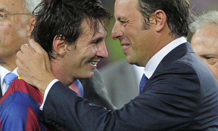 Messi y Rosell tras ganar la Champions en 2011.