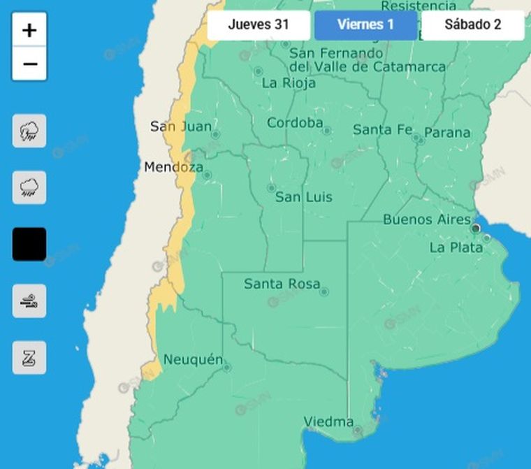 El Servicio Meteorológico Nacional emitió una serie de alertas para este viernes 1 de agosto El Servicio Meteorológico Nacional emitió una serie de alertas para este viernes 1 de agosto