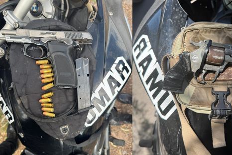Las armas secuestradas durante los operativos en Luján de Cuyo y Godoy Cruz.