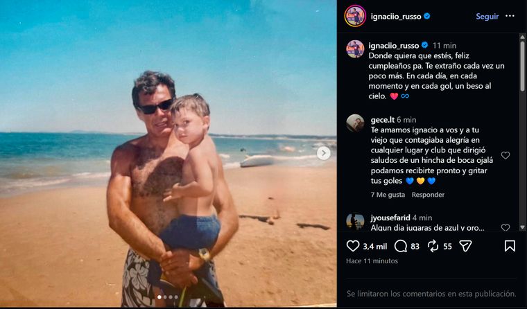 Nacho Russo le dedicó un emotivo mensaje a su padre en Instagram. Nacho Russo le dedicó un emotivo mensaje a su padre en Instagram.