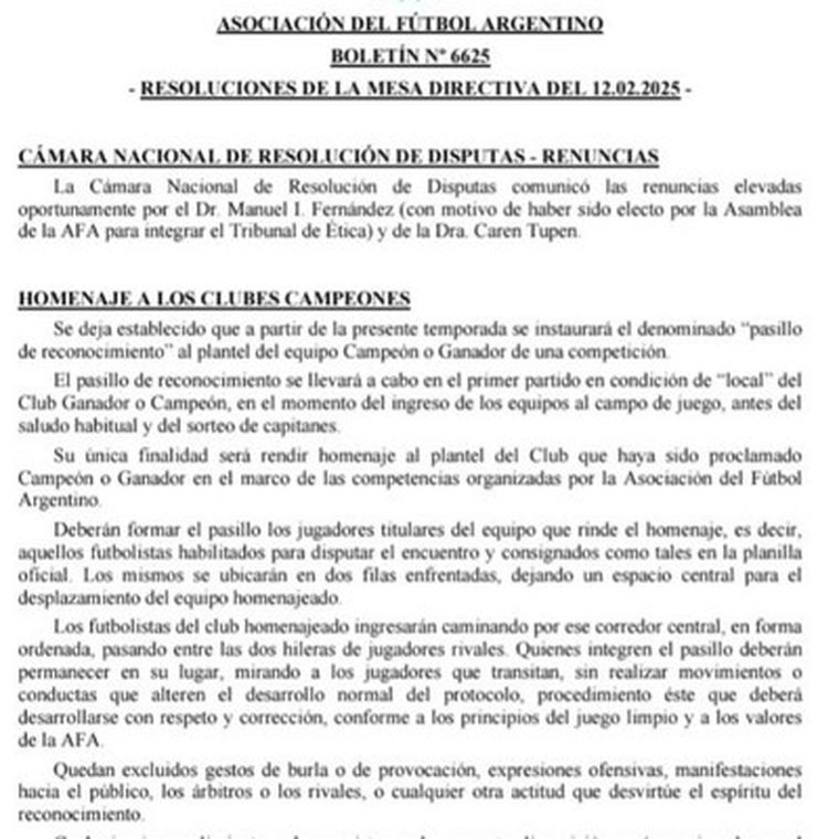 El Boletín 6625 del 12.02.2025, que se sospechó que fue publicado por AFA este domingo 23 de noviembre. El Boletín 6625 del 12.02.2025, que se sospechó que fue publicado por AFA este domingo 23 de noviembre.