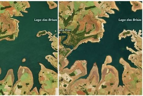 La comparación de estas imágenes de la NASA es una preocupante evidencia de la sequía en Brasil: la imagen izquierda fue tomada el 12 de junio de 2019, la derecha el 17 de junio de este año. Foto: NASA