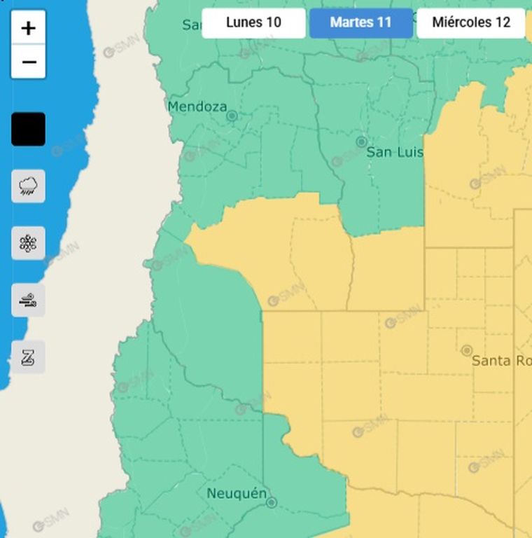 El SMN emitió un alerta por tormentas en el sur de Mendoza para este martes 11 de noviembre. El SMN emitió un alerta por tormentas en el sur de Mendoza para este martes 11 de noviembre.