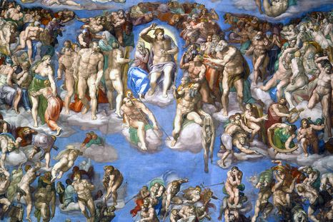 El Juicio Final mide 13,70 m por 12,20 m y en la pintura aparecen los santos católicos Pedro, Pablo, Andrés, Catalina, Lorenzo y Blas, entre otros. Imagen: Wikipedia.