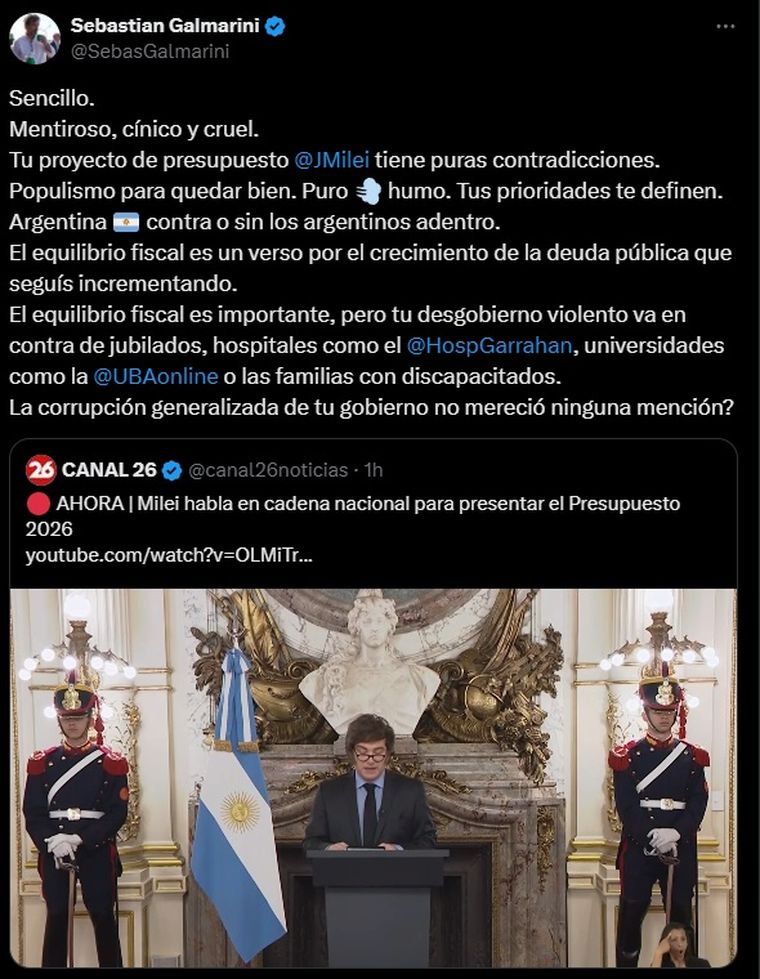 El posteo de Sebastián Galmarini El posteo de Sebastián Galmarini