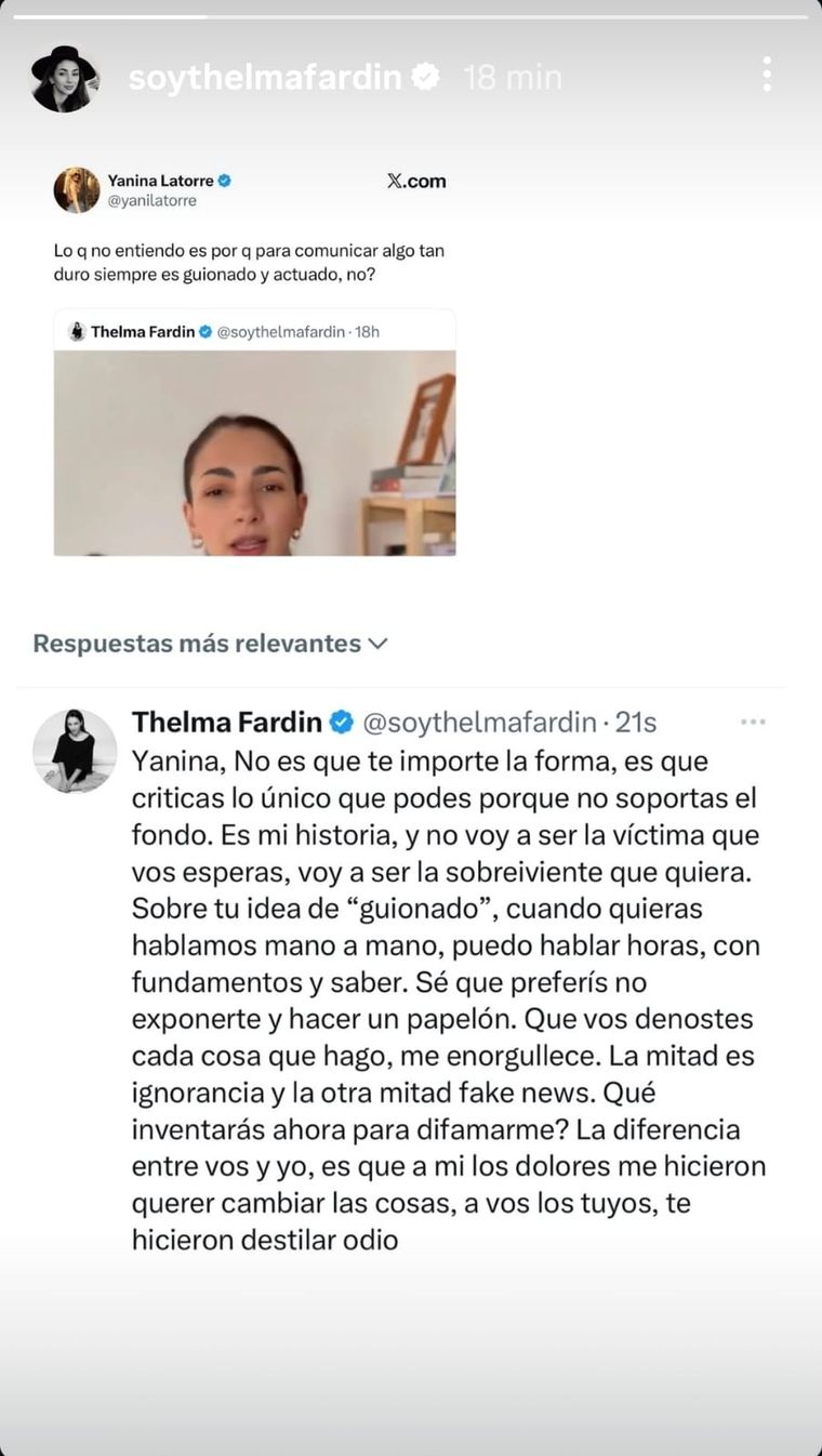 Thelma Fardin se defendió de la picante publicación realizada por la especialista en espectáculos. Thelma Fardin se defendió de la picante publicación realizada por la especialista en espectáculos.