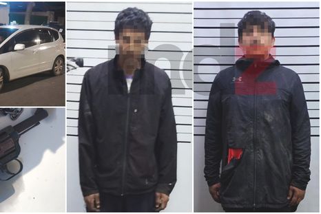 Dos de los detenidos y el auto y un revólver secuestrados en Las Heras. Dos de los detenidos y el auto y un revólver secuestrados en Las Heras.